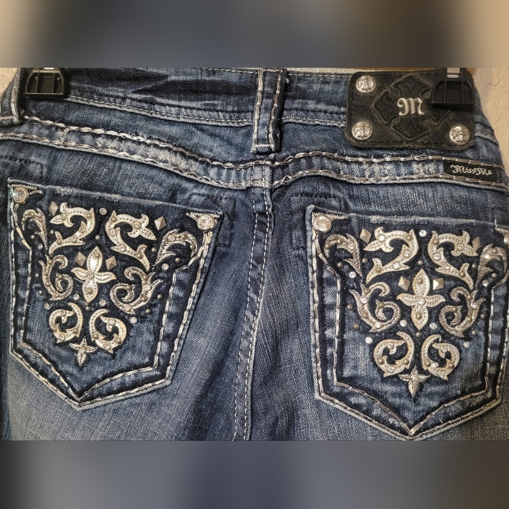 Miss Me Women's Dark Blue Embellished Bootcut Jeans Size 27 Style No. JP5395B